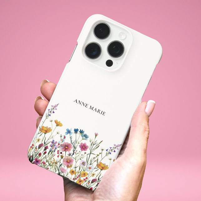 Watercolor Floral Personalised iPhone 16 Pro Case (Add your name and choose your iPhone model.)