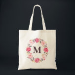 Watercolor Floral Personalised Monogram Canvas Bag<br><div class="desc">Gorgeous pink hand painted watercolor flower wreath with gold glitter leaves that beautifullly accent this stunning design. Personalise the girls initial with your own initial or the initial of the girl you wish to buy this canvas tote bag as a gift. Just type over the example monogram/initial above right to...</div>