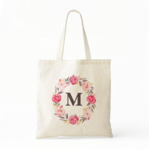 Watercolor Floral Personalised Monogram Canvas Bag