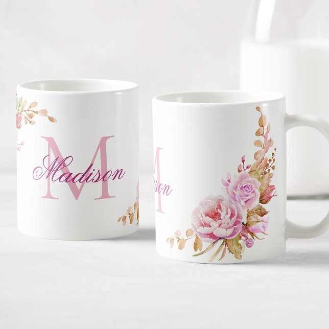 Watercolor Floral Personalised Monogram Coffee Mug (Creator Uploaded)