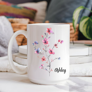 Watercolor Floral Personalised Mug for Mum or Her