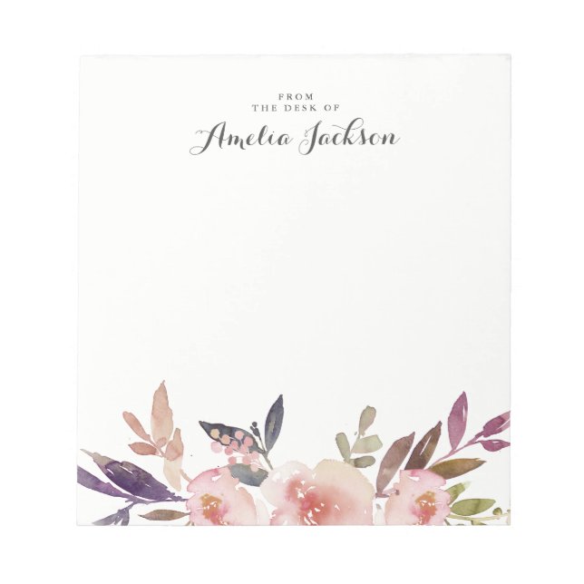 Watercolor Floral Personalised Notepad Stationery (Front)