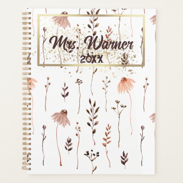 Watercolor Floral Personalised Teacher Gift Planne Planner (Front)
