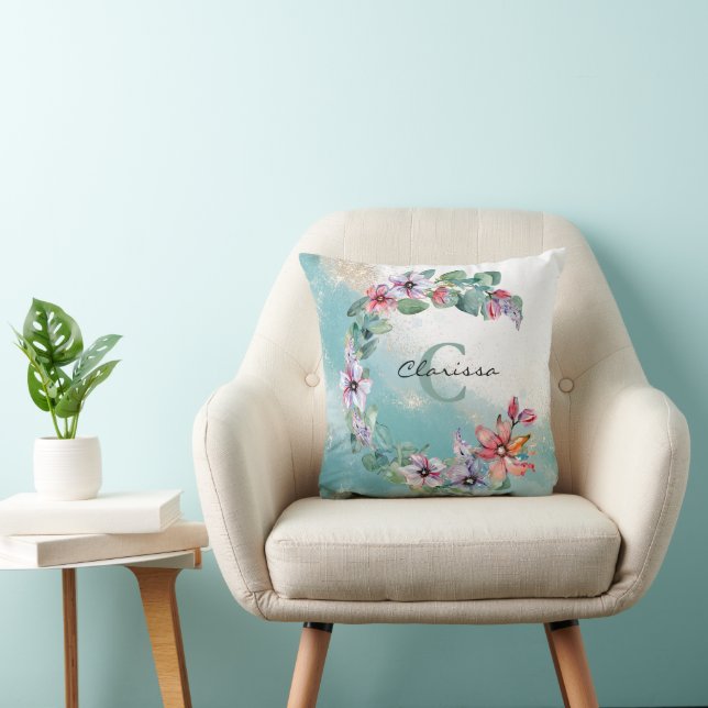 Watercolor Floral Personalised Throw Pillow (Chair)