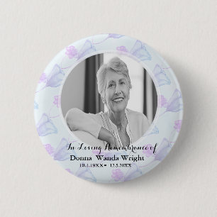 Watercolor Floral Photo Funeral Service 6 Cm Round Badge