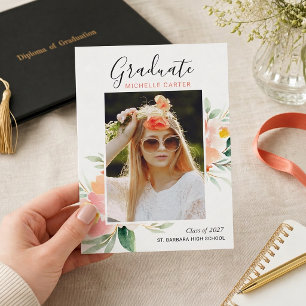 Watercolor Floral Photo Graduation Announcement