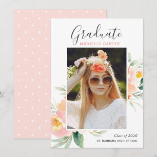 Watercolor Floral Photo Graduation Announcement