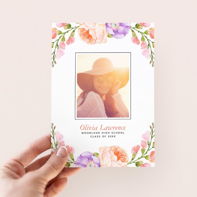 Watercolor Floral Photo Graduation Announcements (Creator Uploaded)