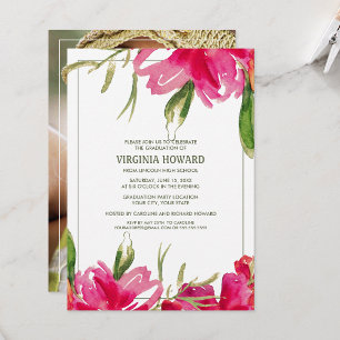 Watercolor Floral, Photo Graduation Party  Invitation