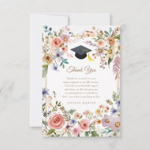 Watercolor Floral Photo Graduation Thank You Card