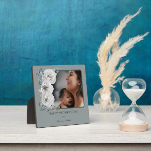 Watercolor Floral Photo Mother's Day Sage Green Plaque