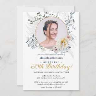 Watercolor Floral Photo Surprise 60th Birthday  Invitation