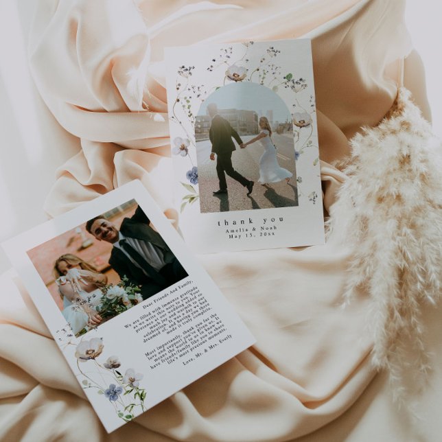Watercolor Floral Photo Wedding Thank You Card (Creator Uploaded)