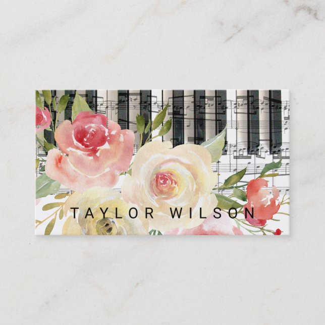 watercolor floral pianist music teacher business card (Front)
