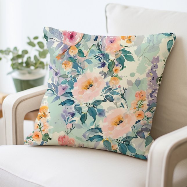 Watercolor Floral Pillow, Elegant Flower Print  Cushion (Creator Uploaded)
