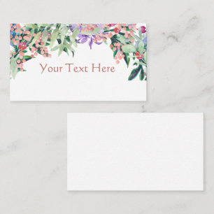 Watercolor floral pink and olive green business card