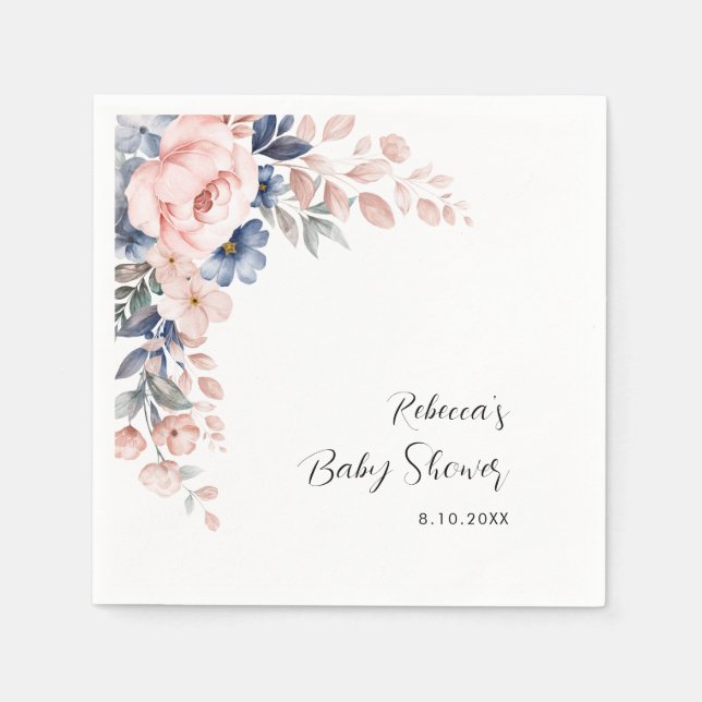 Watercolor Floral Pink Baby Shower Paper Napkin (Front)
