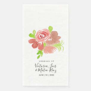Watercolor Floral Pink Beige Blush Leaf Wedding Napkin