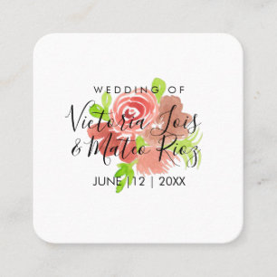Watercolor Floral Pink Beige Blush Leaf Wedding  Square Business Card