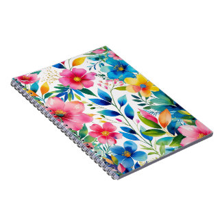 Watercolor Floral – Pink Blue Yellow Flowers Notebook