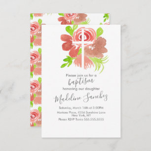 Watercolor Floral Pink Blush Baptism Dedication Invitation