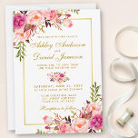 Watercolor Floral Pink Blush Gold Wedding Invitation<br><div class="desc">Watercolor Floral Pink Blush Gold Wedding Invitation Card</div>