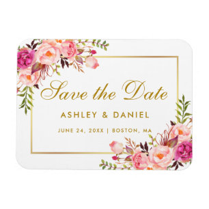 Watercolor Floral Pink Blush Save The Date Magnet