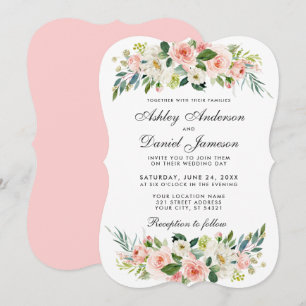 Watercolor Floral Pink Blush White Wedding BP Invitation