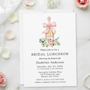 Watercolor Floral Pink Bow Bridal Shower Luncheon Invitation
