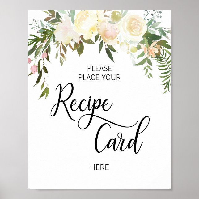 Watercolor Floral Pink Bridal Shower RECIPE SIGN (Front)