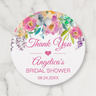 Watercolor Floral Pink Bridal Shower Thank You Favour Tags