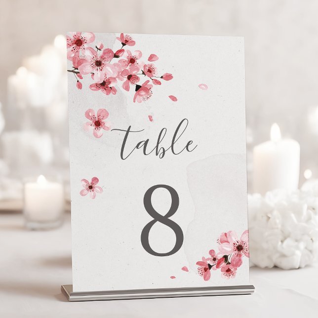Watercolor Floral Pink Cherry Blossom Wedding Table Number (Creator Uploaded)