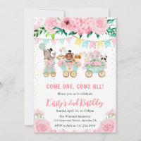 Watercolor Floral Pink Circus Animals Birthday