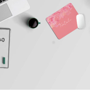 Watercolor floral pink coral name mouse pad