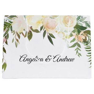 Watercolor Floral Pink Cream Ivory Wedding Shower Large Gift Bag