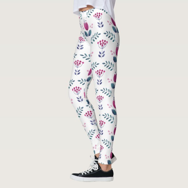Watercolor Floral Pink design Leggings (Left)