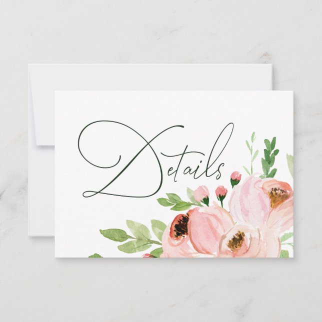 Watercolor floral pink details card (Front)
