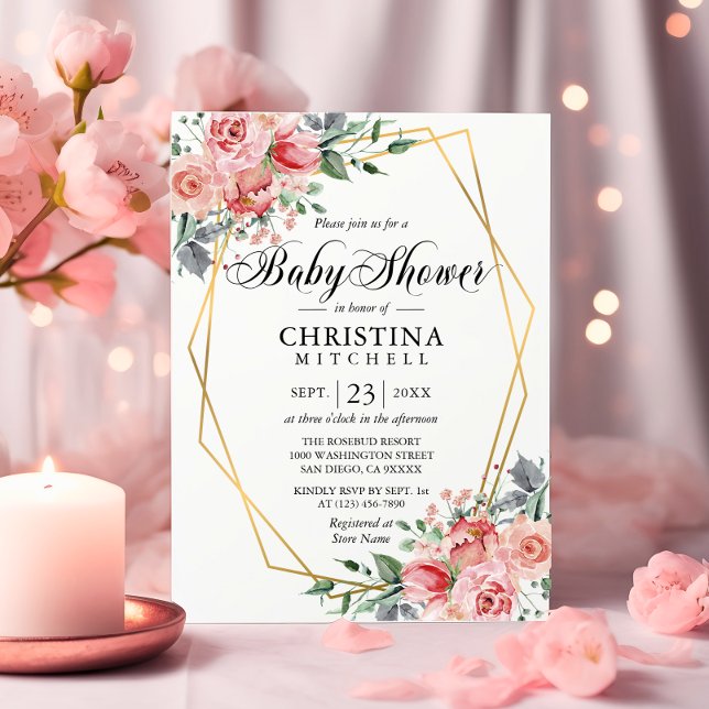 Watercolor Floral Pink Dusty Rose Baby Shower Invitation (Watercolor Floral Pink Dusty Rose Baby Shower Invitation)