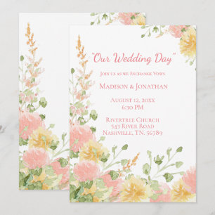 Watercolor Floral Pink Elegant Chic Script Invitation