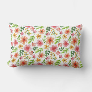 Watercolor Floral Pink Flowers Pattern-69677 Lumbar Cushion