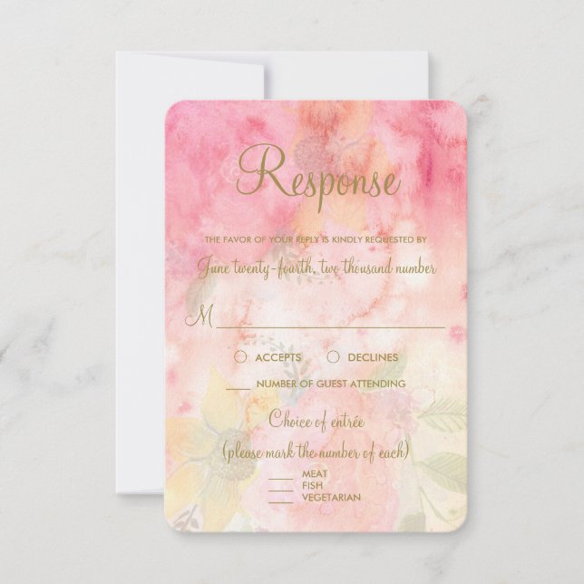 Watercolor Floral Pink Formal Wedding RSVP Reply (Front)