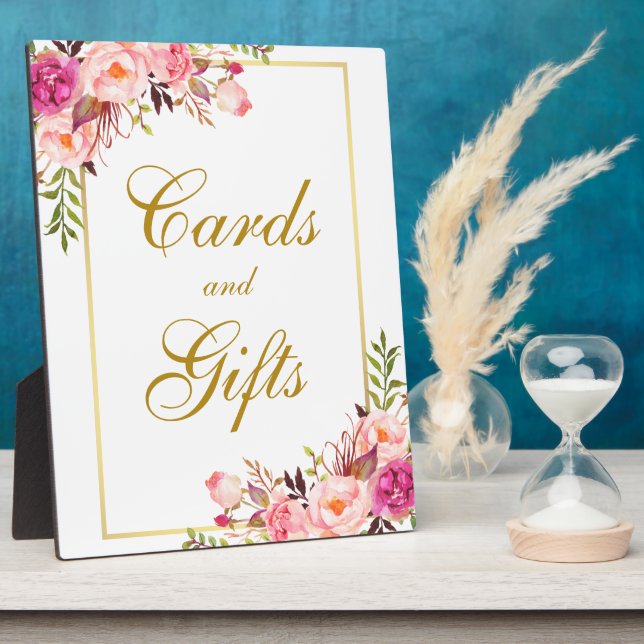 Watercolor Floral Pink Gold Wedding Cards Gifts Plaque (Side)
