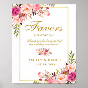 Watercolor Floral Pink Gold Wedding Favours Poster