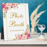 Watercolor Floral Pink Gold Wedding Photo Booth Plaque<br><div class="desc">Watercolor Floral Pink Blush Gold Wedding Photo Booth Table Plaque</div>