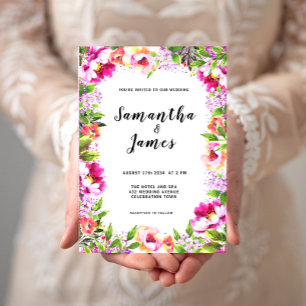 Watercolor Floral Pink Greenery Wedding Invitation