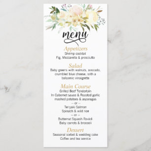 Watercolor Floral Pink Ivory Gold Wedding MENU