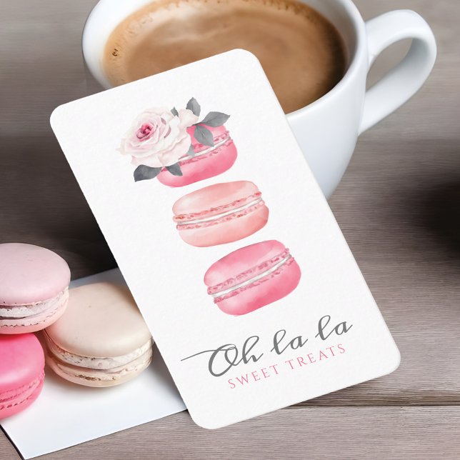 Watercolor Floral Pink Macaron Bakery & Sweets Business Card (Watercolor Floral Pink Macaron Bakery & Sweets Business Card)