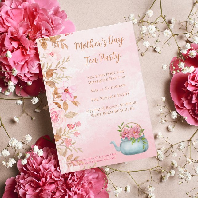 Watercolor Floral Pink Mother's Day Tea Party  Invitation (Creator Uploaded)