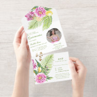 Watercolor Floral Pink Peonies Photo Quinceañera