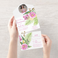 Watercolor Floral Pink Peonies Photo Quinceañera